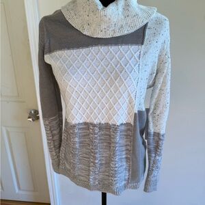 Calvin Klein Gray and Cream Cowl Neck Sweater NWT